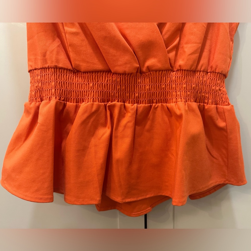 Orange Ruffled V-Neck Top - junior XL - Picture 3 of 8